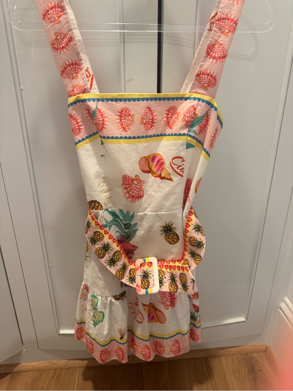 Amanda Uprichard White Dress with Multicolor Floral Trim - Picture 2 of 4